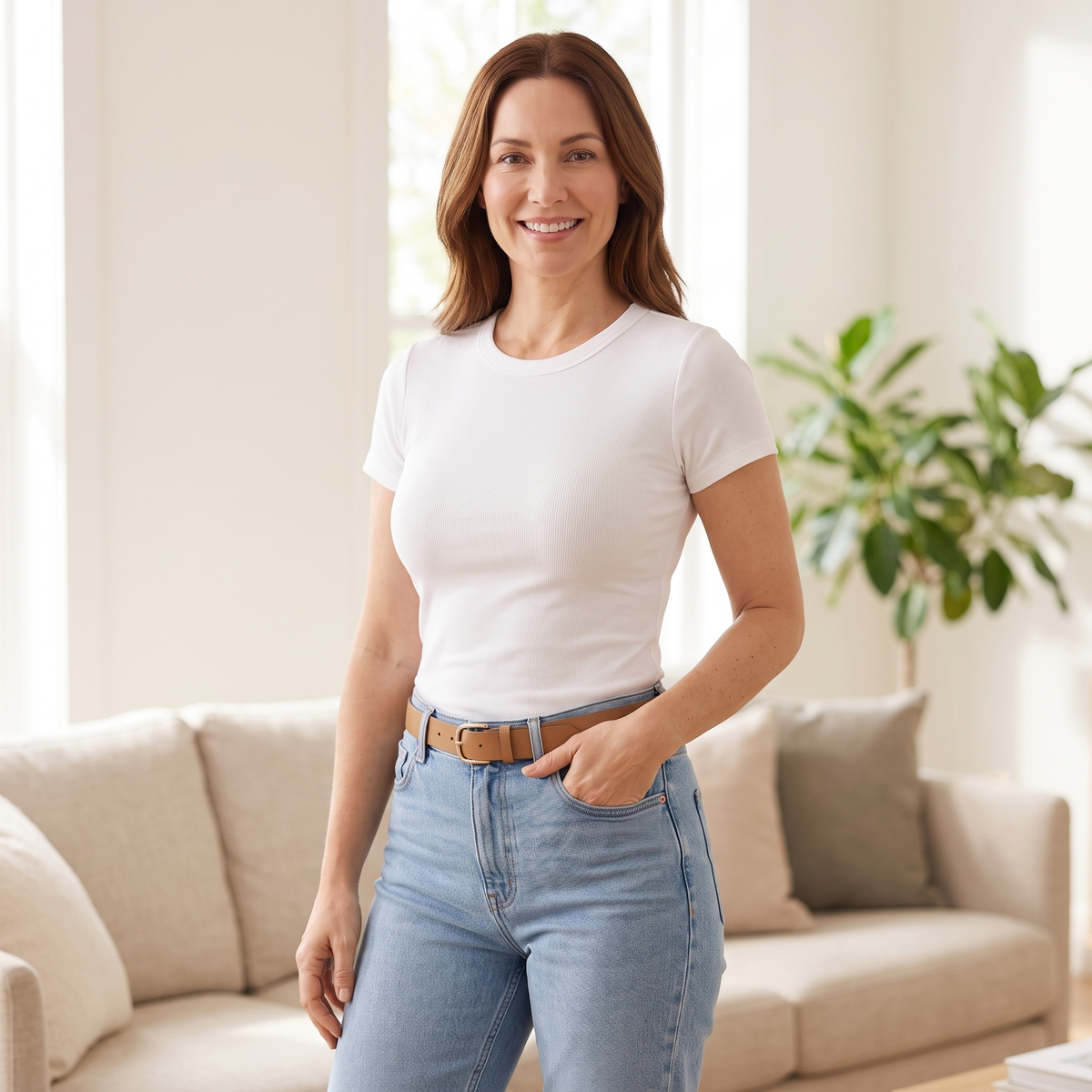 Smooth under a fitted white t-shirt